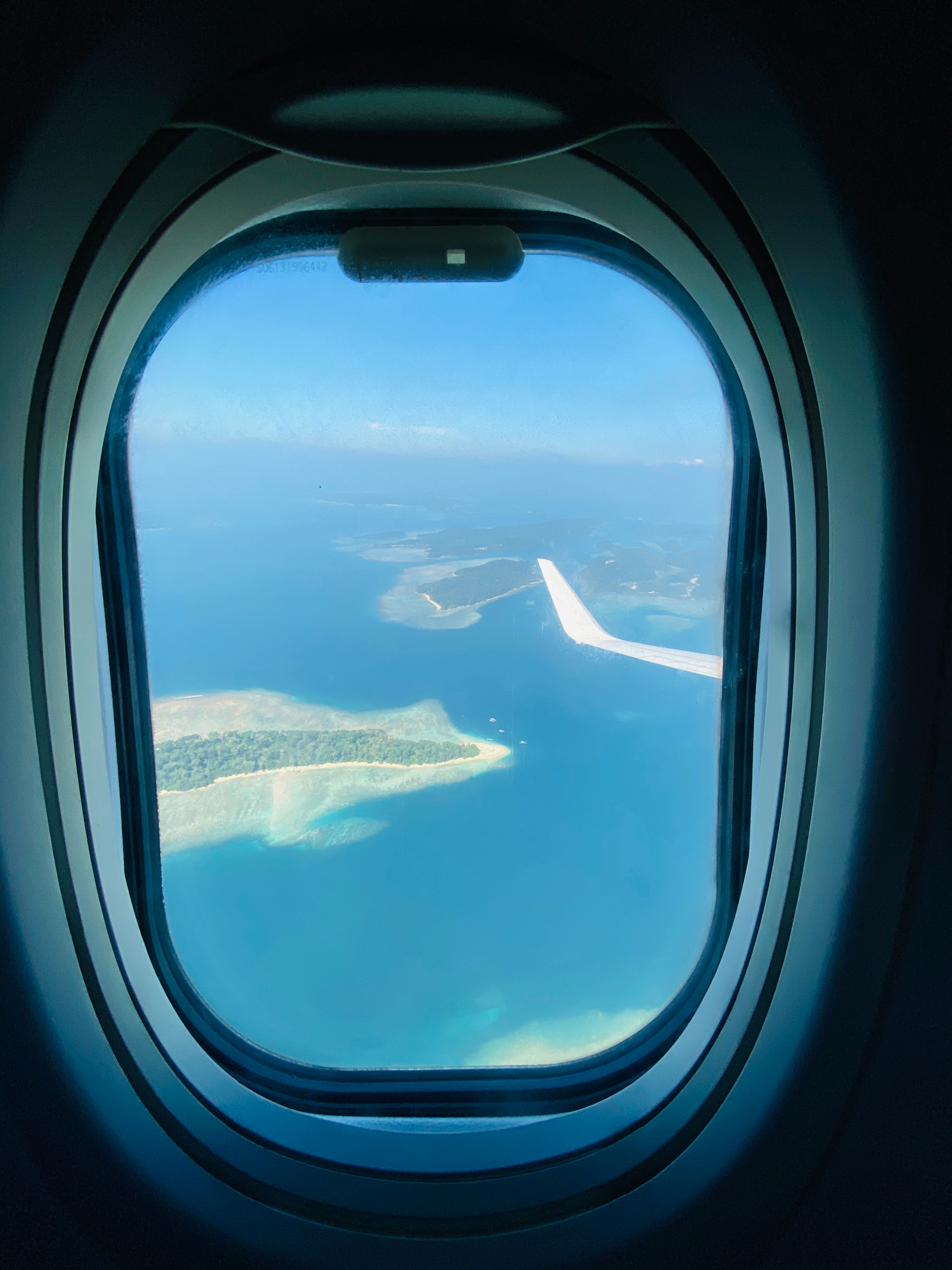 Aerial view of Andaman islands above turquoise sea